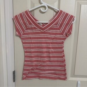 Large Urban Outfitters BDG Pink and White Striped Short Sleeve Top